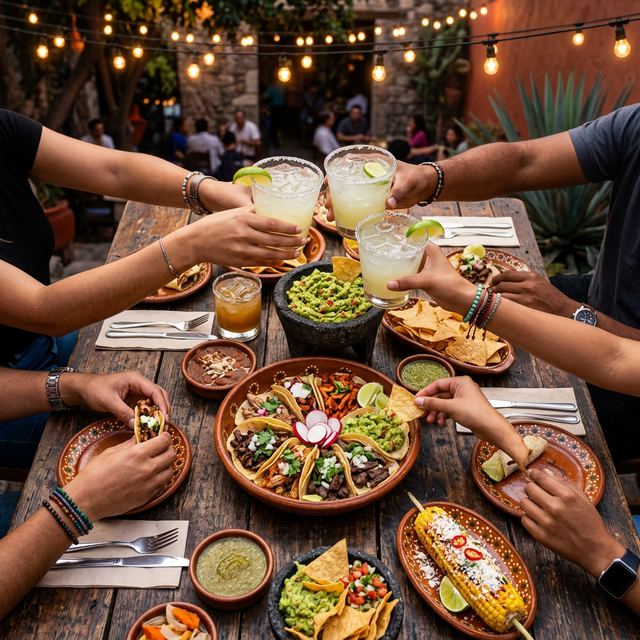Deliciosa comida tradicional mexicana, tacos y guacamoles